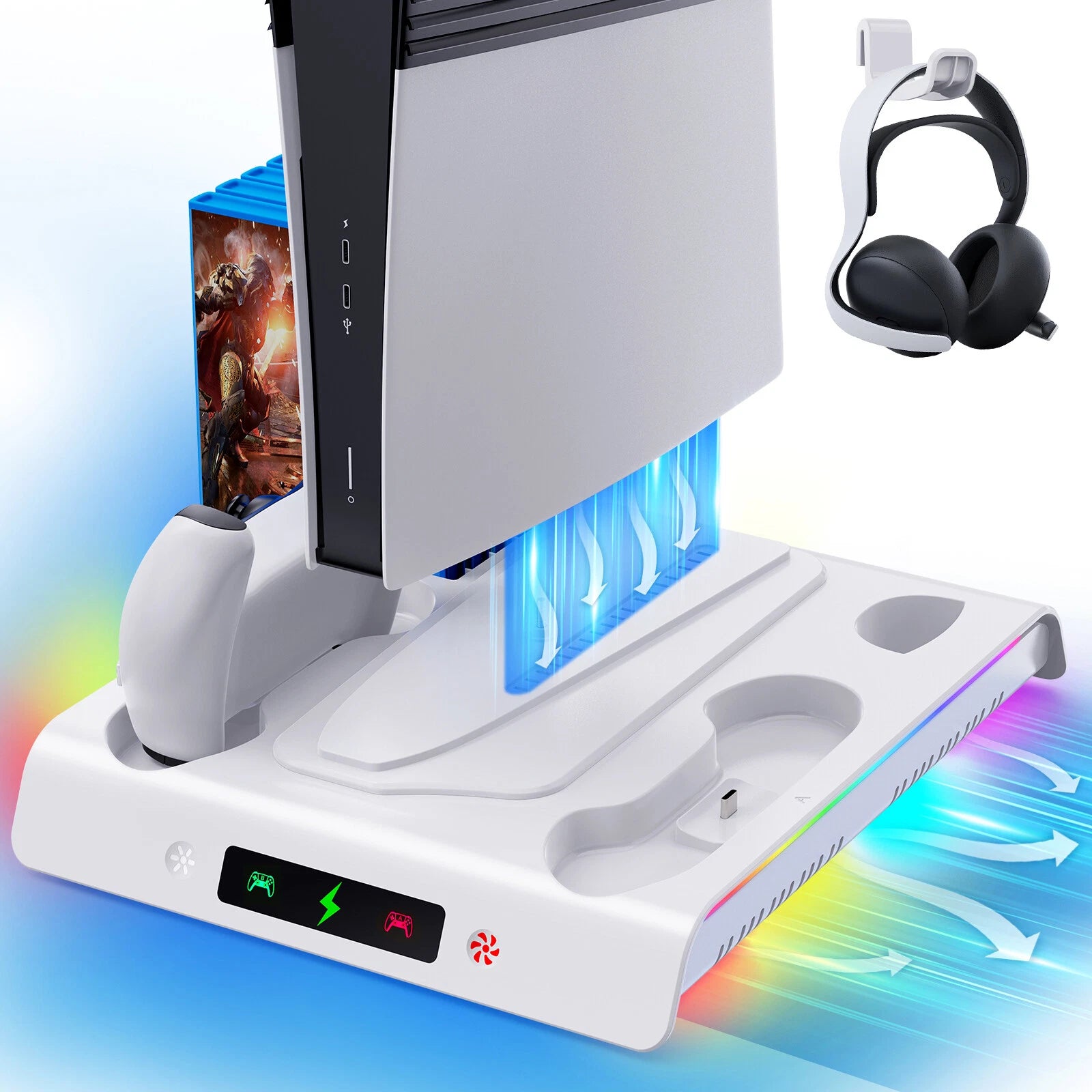 For PS5/PS5 Pro/Slim Stand Cooling Fan with Controller Dual Charging Station