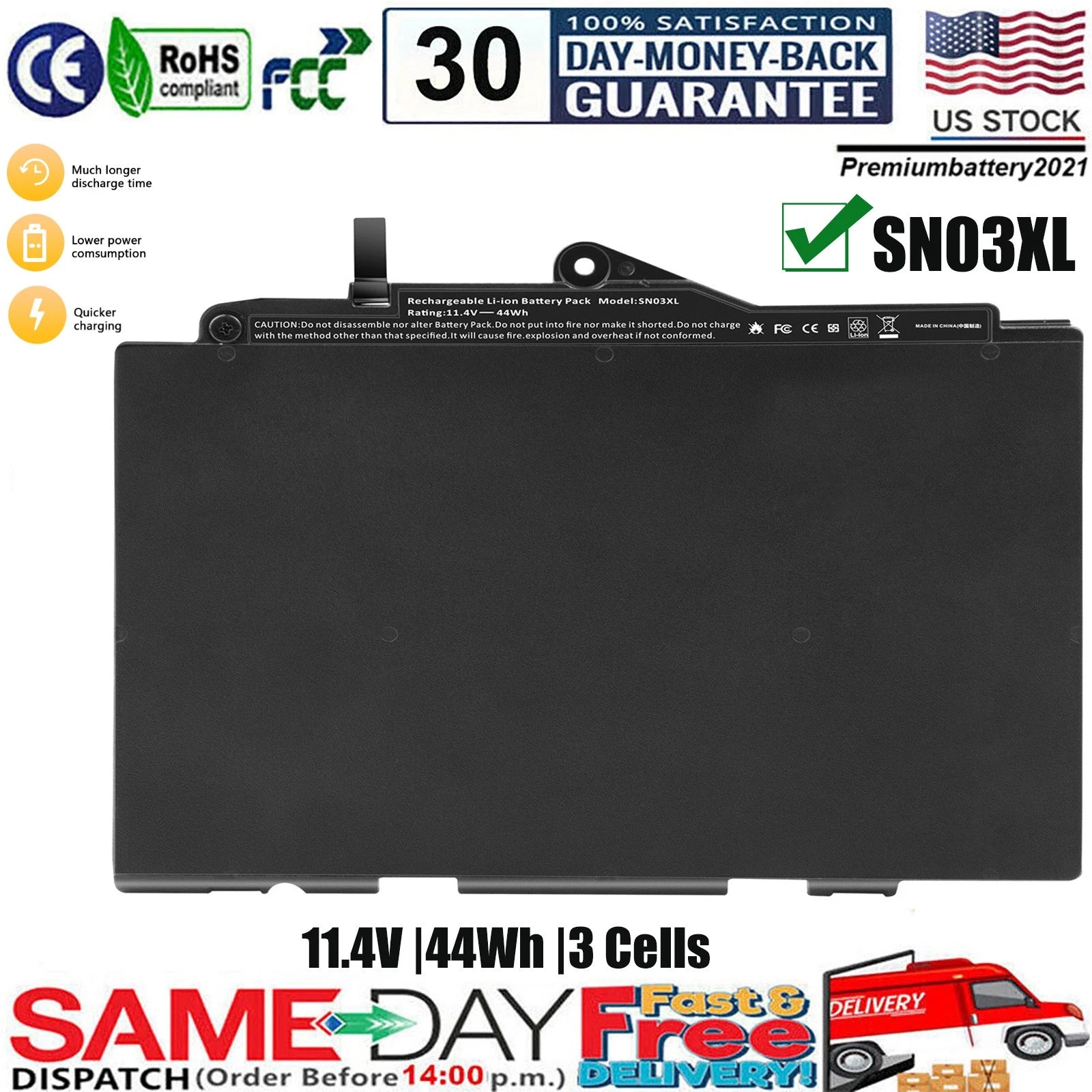 SN03XL SNO3XL Battery for HP EliteBook 820 828 725 G3 800514-001 HSTNN-DB6V 44Wh