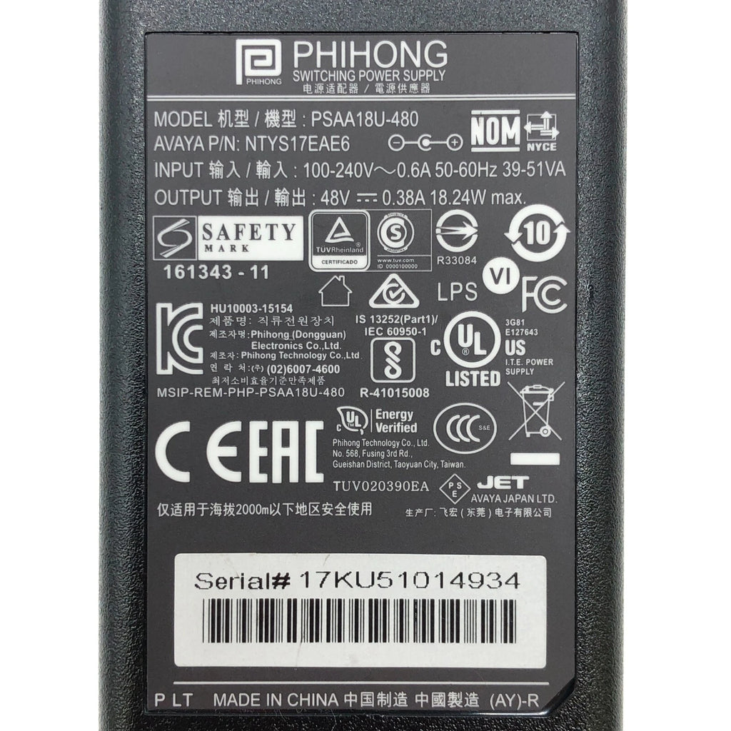 NEW Genuine Phihong PSAA18U-480 Switching Power Supply Adapter 48V 0.38A 18W