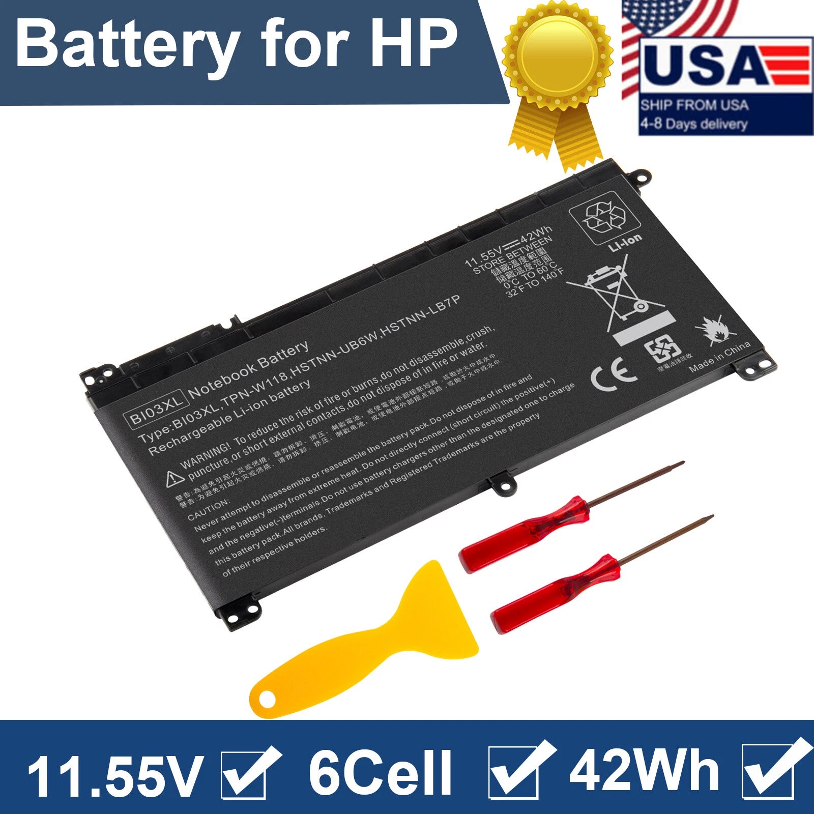 BI03XL Battery For HP Pavilion X360 13-u Stream 14-ax 843537-421 844203-855 42Wh