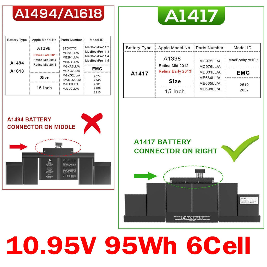 ??LOT A1417 Battery For MacBook Pro15" Retina A1398 Only For Mid 2012 Early 2013
