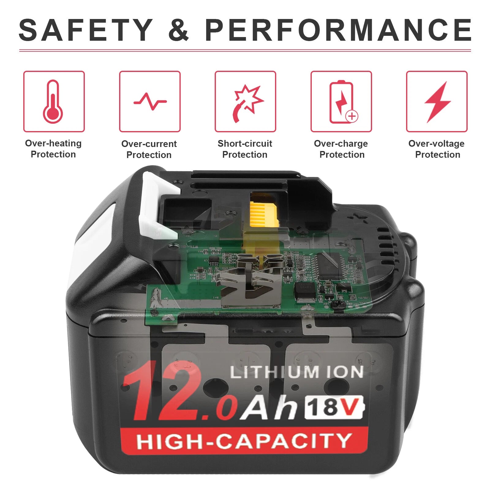 For Makita 18V 8.0Ah 12.0Ah Lithium-Ion Battery BL1890 BL1850 BL1860 LED Tools