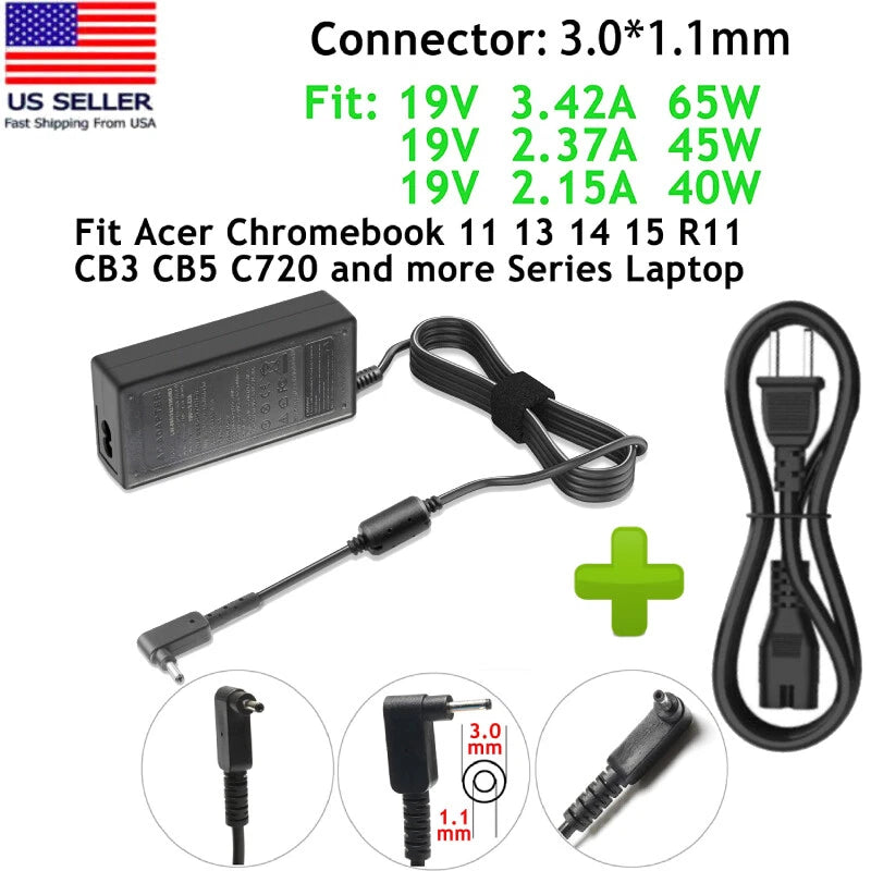 65W Charger For Acer Travelmate B1 Laptop Power Supply Adapter Cord Aspire S 13