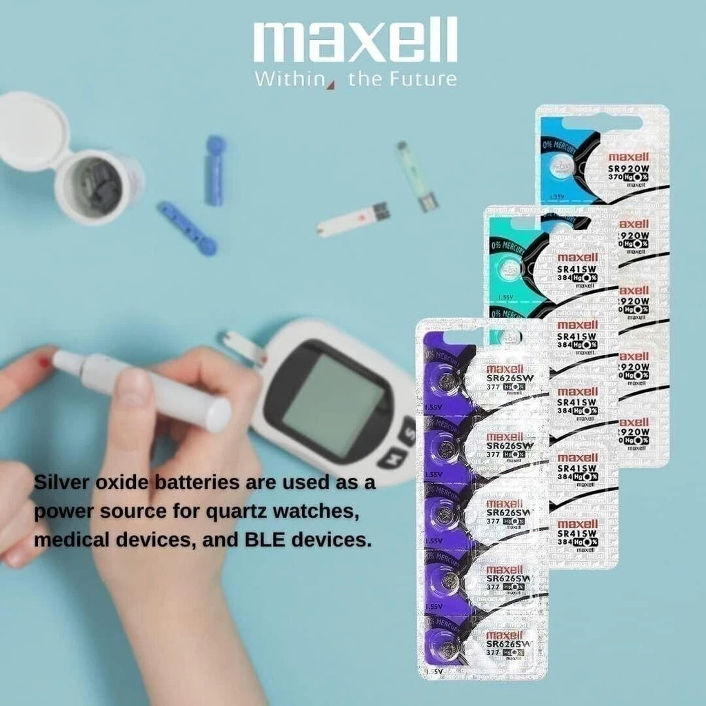2 x MAXELL SR626SW 377 1.55v Silver Oxide Button Cell Watch Battery -...
