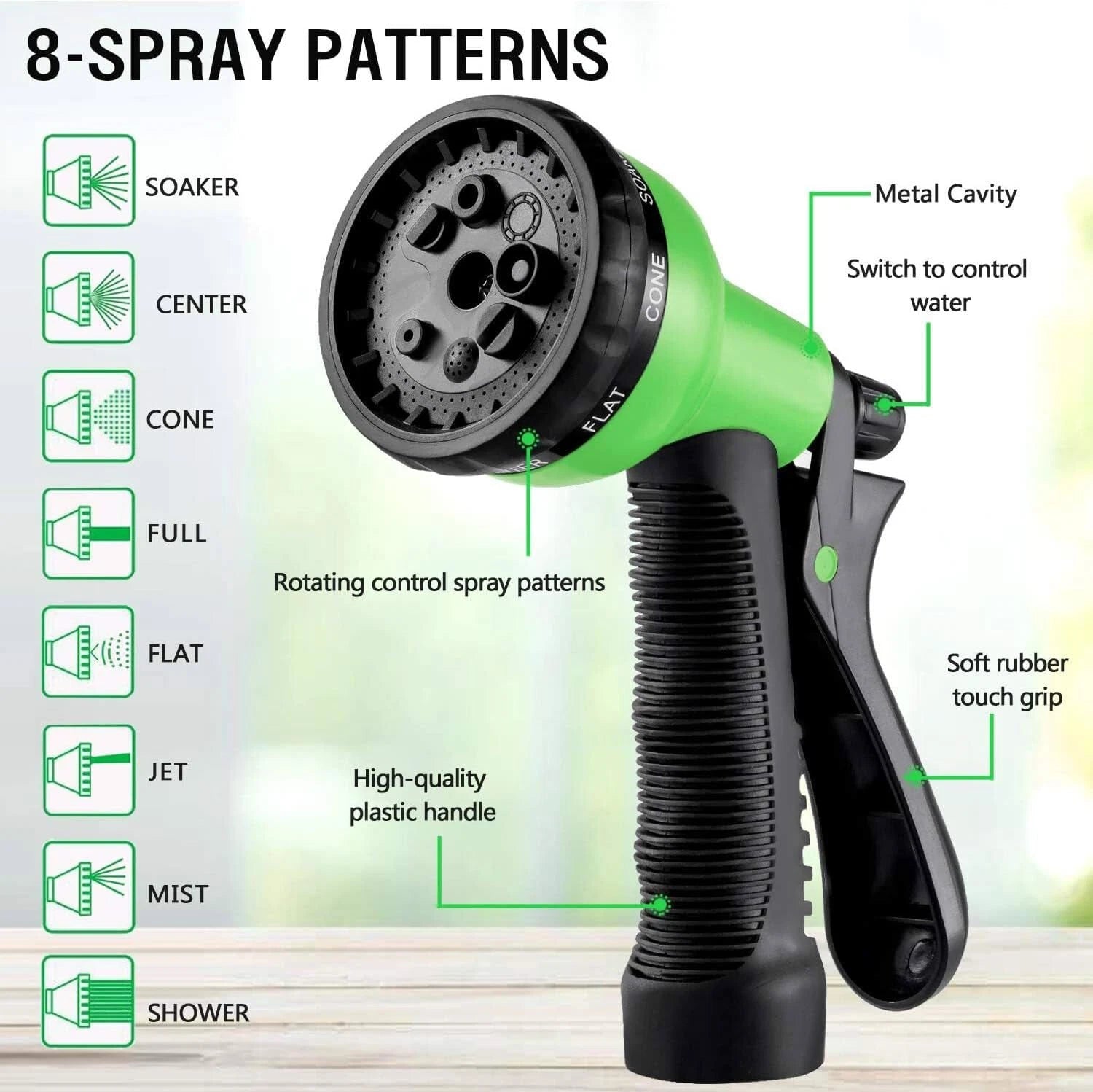 Expandale Garden Hose (100ft) - Flexible Water Hose with 8 Spray Nozzle Car Wash