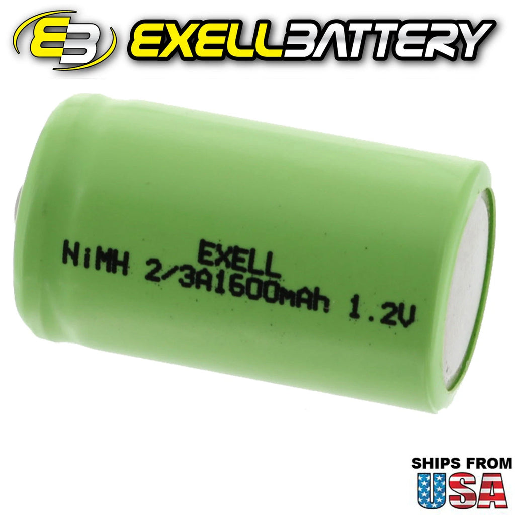 Exell 2/3A 1.2V 1600mAh NIMH Rechargeable Button Top Battery