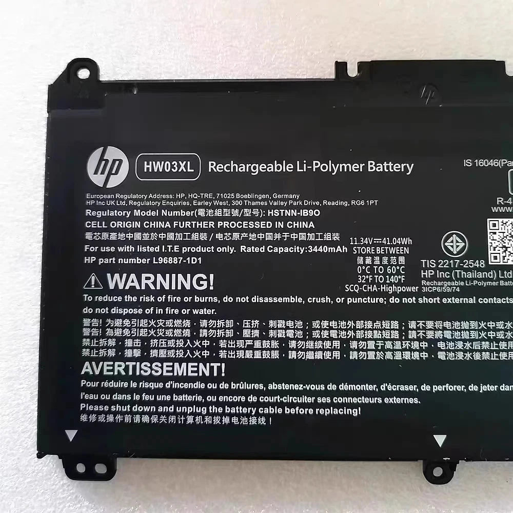 Genuine OEM HW03XL Battery for HP 11.34V 41.04Wh 3440mAh HW03XL L97300-005 New