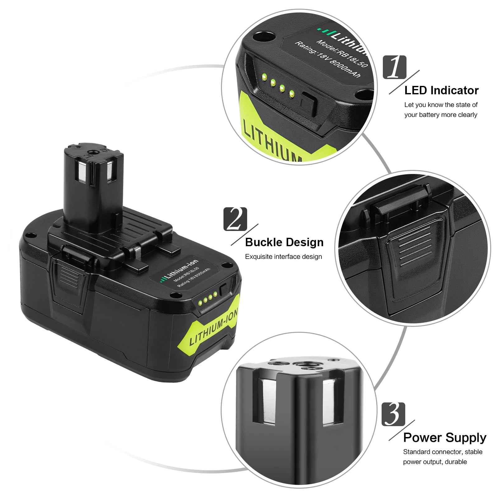 1-2x 8.0Ah For RYOBI 18V Battery High Capacity P108 18Volt Lithium-Ion Battery