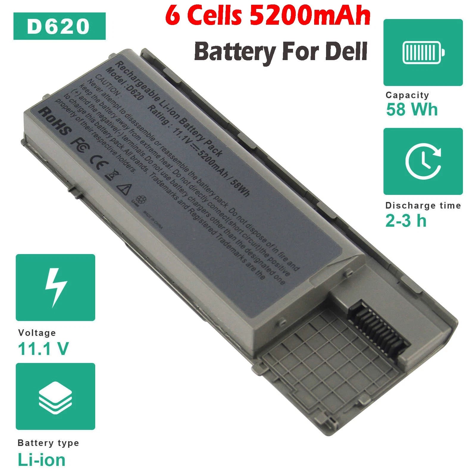 Laptop Battery for Dell Latitude D620 D630 D631 M2300 TYPE TG226,UD088 5200mAh