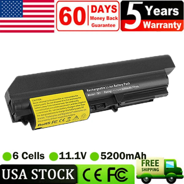 Battery T400 for IBM Lenovo ThinkPad T61 R61 R400 Series 14.1"Widescreen 5200mAh