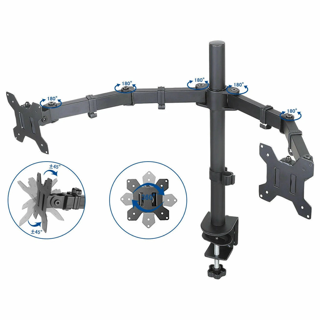 Dual Monitor LED LCD TV Swivel Desk Mount Stand 22 23 24 26 27-32" Monitor Mount