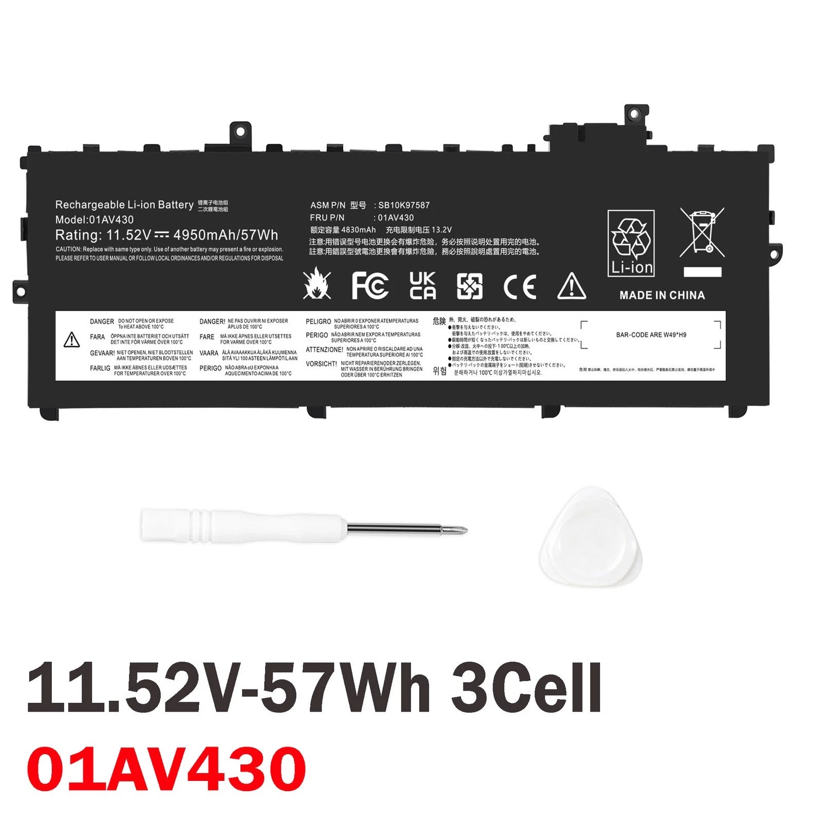 Replace 01AV430 01AV494 Battery For Lenovo ThinkPad X1 Carbon 5th 6th Gen 57Wh