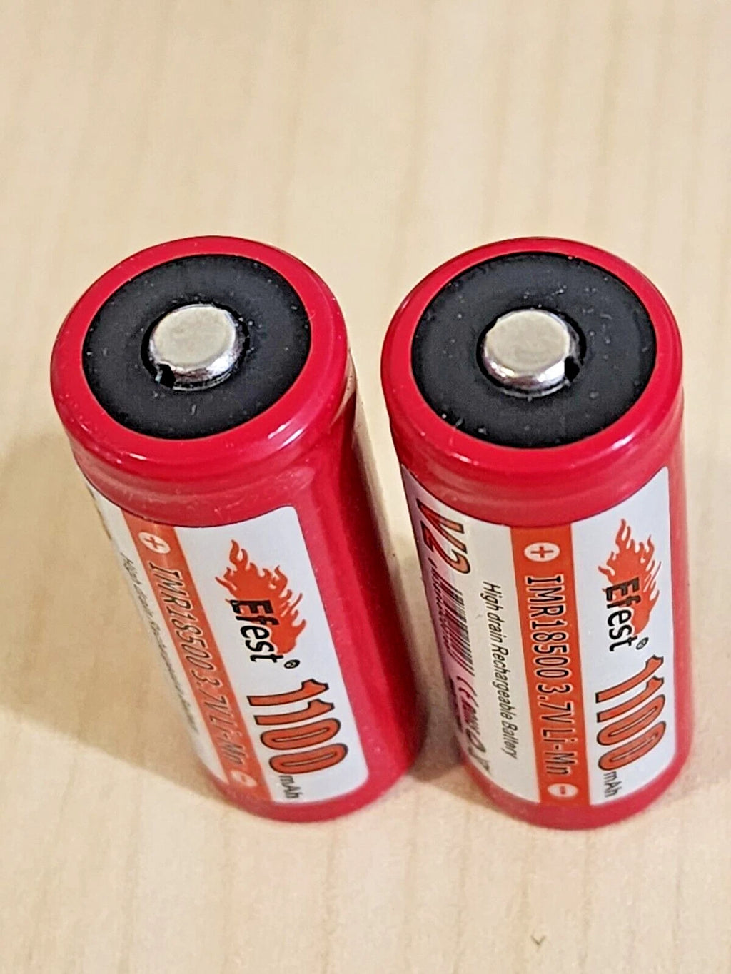 2 EFEST IMR 18500 LiMn 1100maH HIGH DRAIN BUTTON TOP Rechargeable Battery 3.7V