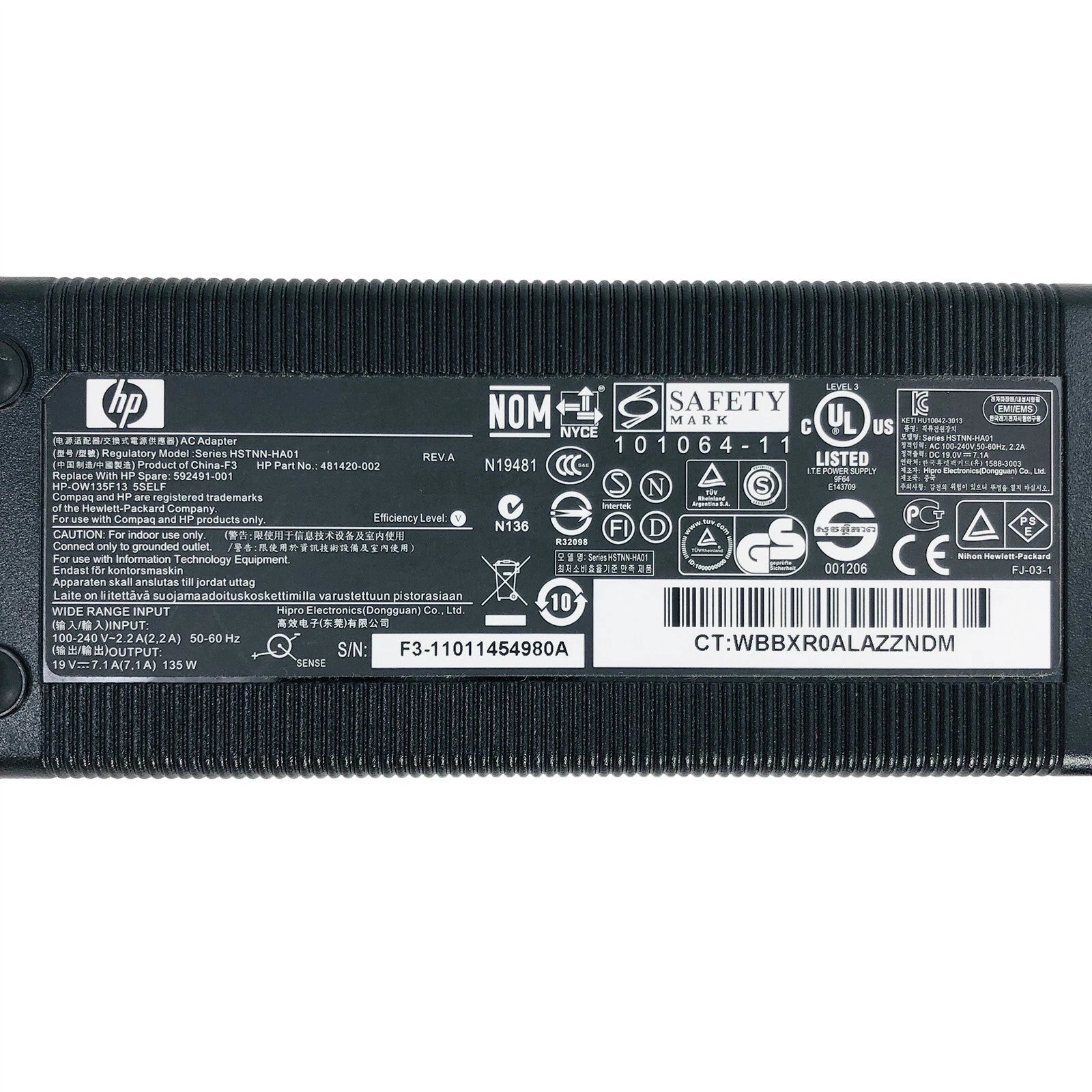 Open Box Genuine 135W HP AC Adapter 19V 7.1A Model HSTNN-HA01 P/N 481420-002 OEM