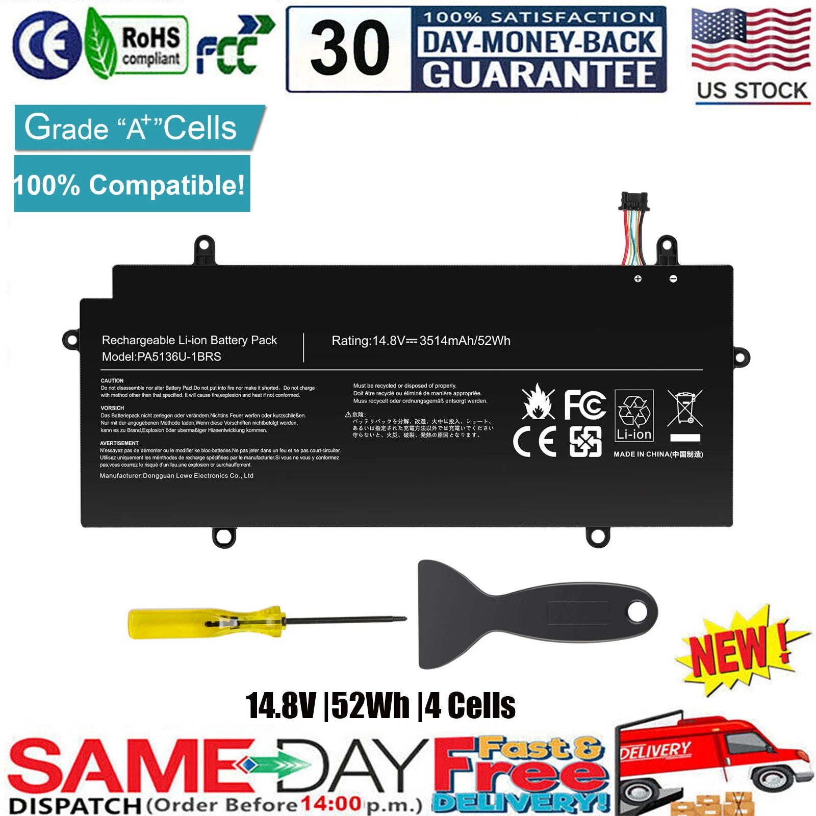PA5136U-1BRS Battery for Toshiba Portege Z30 Z30-A Z30-B Z30-A1301 Z30-AK04 52Wh