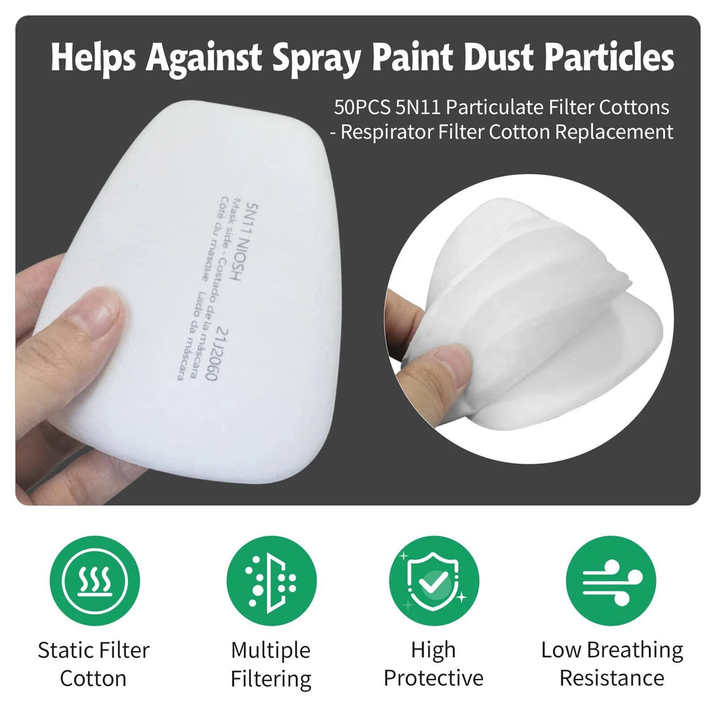 100pcs 5N11 Cotton Filter Replacement For 6100 6200 7000 7502 Respirator Filters