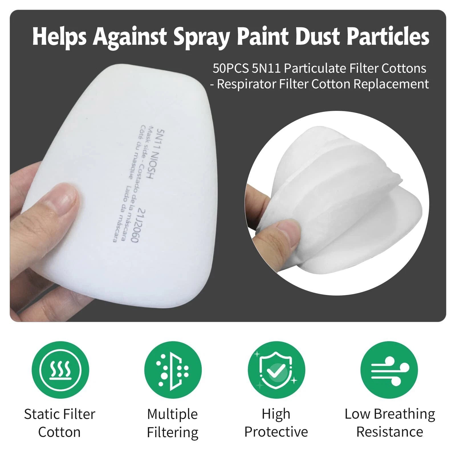 100pcs 5N11 Cotton Filter Replacement For 6100 6200 7000 7502 Respirator Filters
