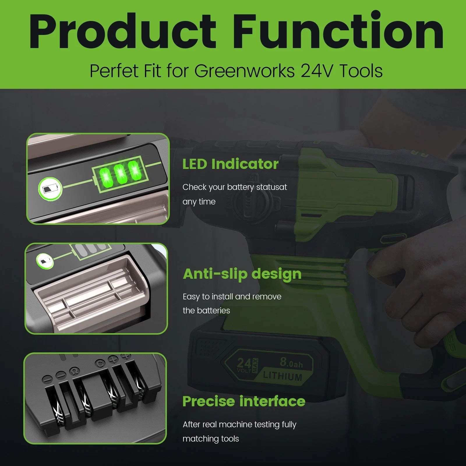 8000mAh Battery for Greenworks 24V G-MAX POWERALL Tools For BISSELL Cleanview XR