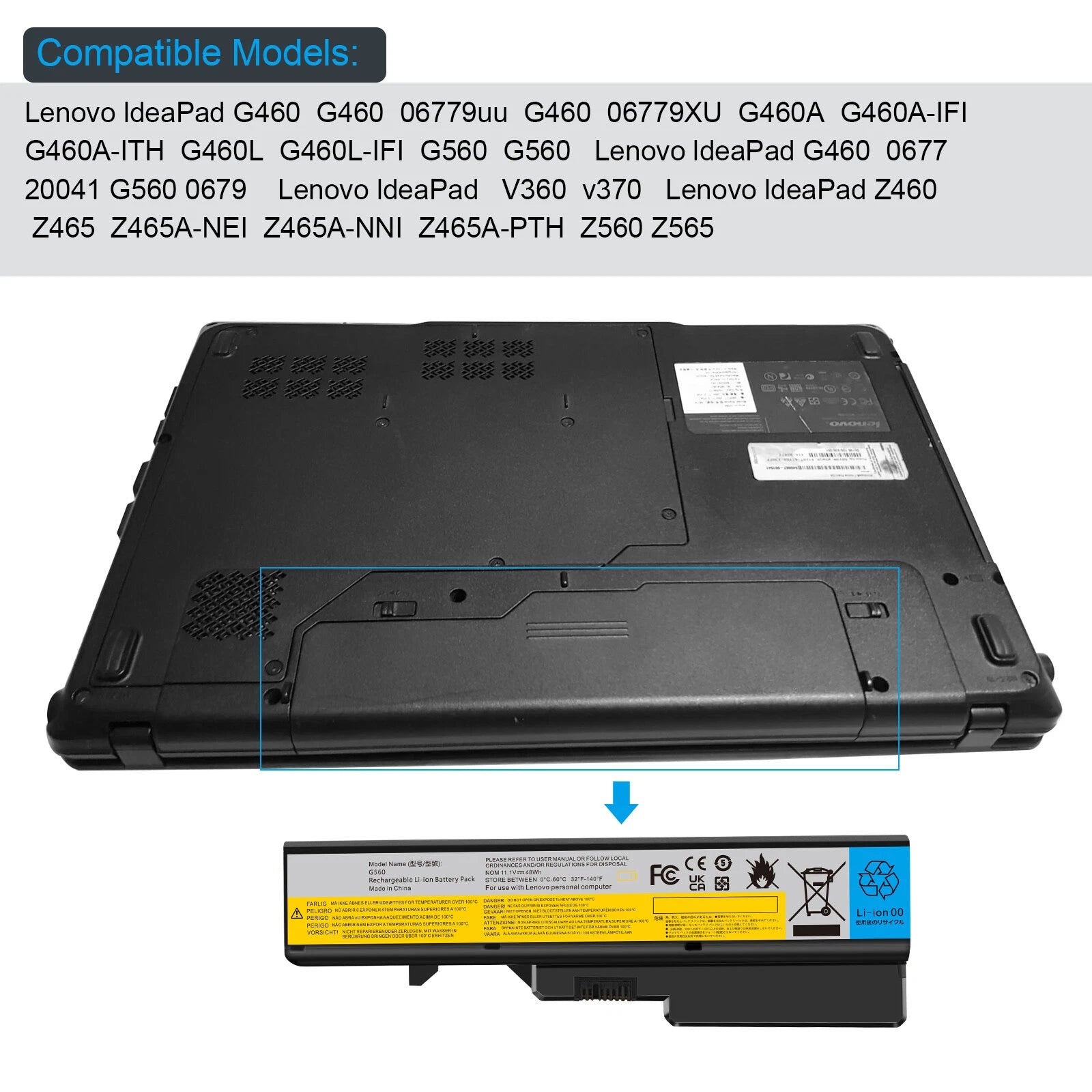 Replace G460 Battery for Lenovo G460A G560 G780 V360 V370 Z560 Z565 L09S6Y02 NEW