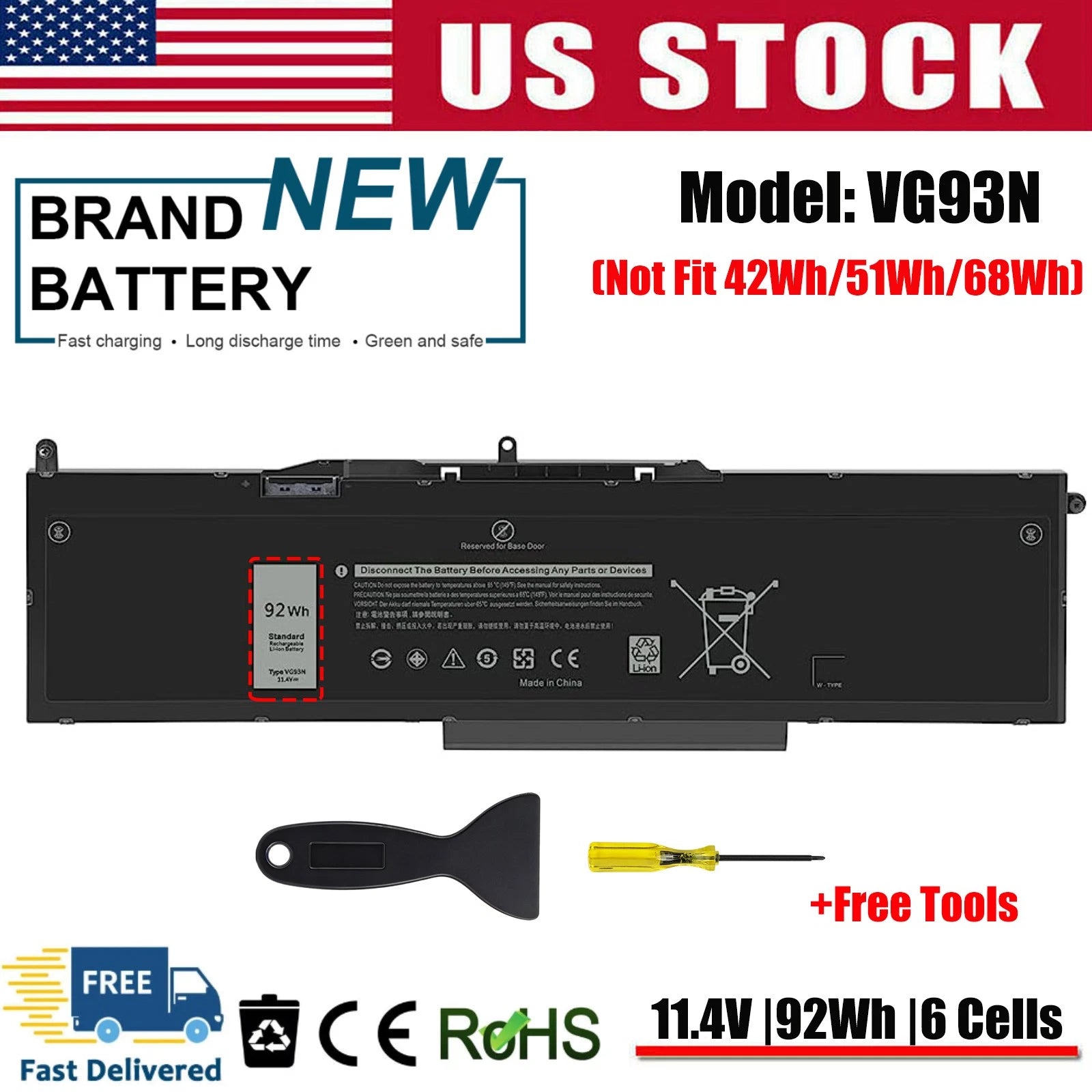 VG93N 92Wh Battery for Dell Latitude 5580 5590 5591 Precision 15 3520 3530 WFWKK