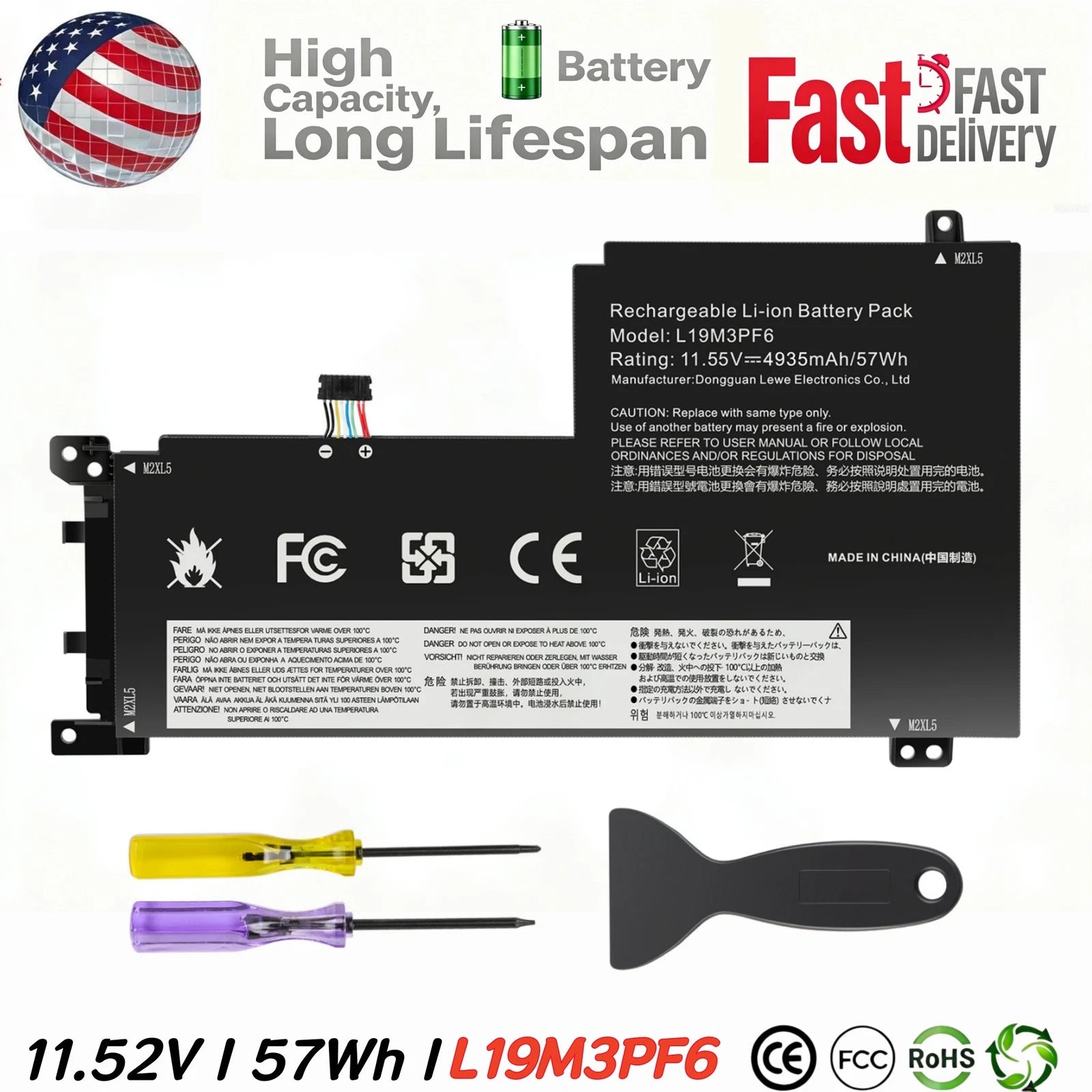 ?L19M3PF6 For LENOVO Battery IdeaPad 5-15IIL05 L19C3PF4 L19C3PF5 L19D3PF3 11.52V
