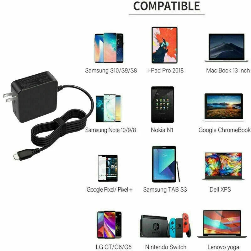 USB Type-C 45W for HP Chromebook Lenovo Dell Acer Samsung Laptop Charger Power