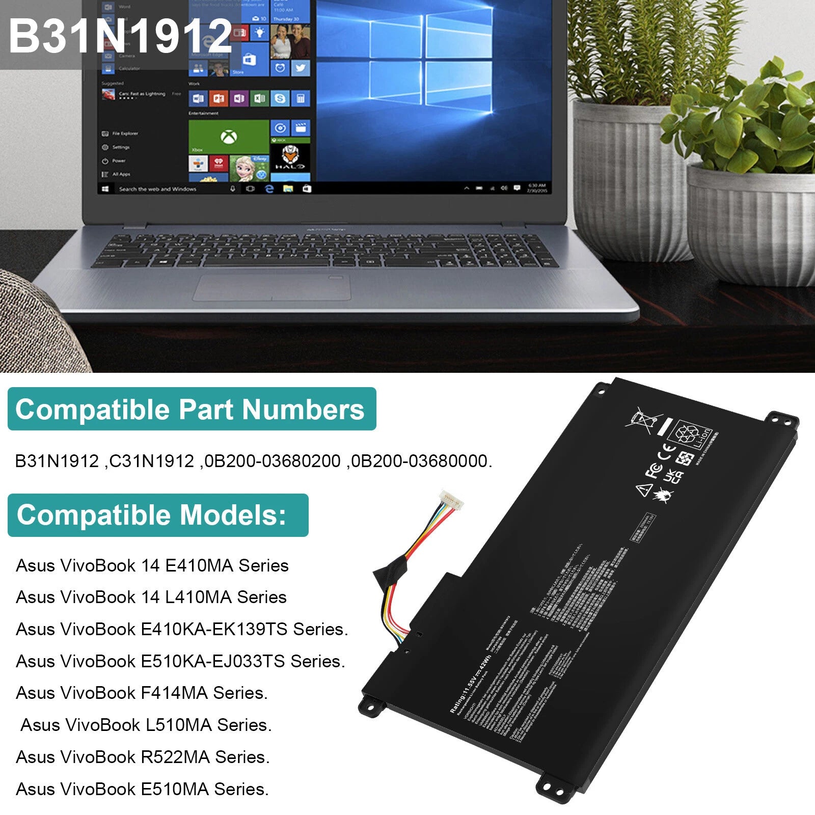 ?B31N1912 42Wh Battery For ASUS VivoBook 14 E410MA L410MA E410KA E510MA E510KA