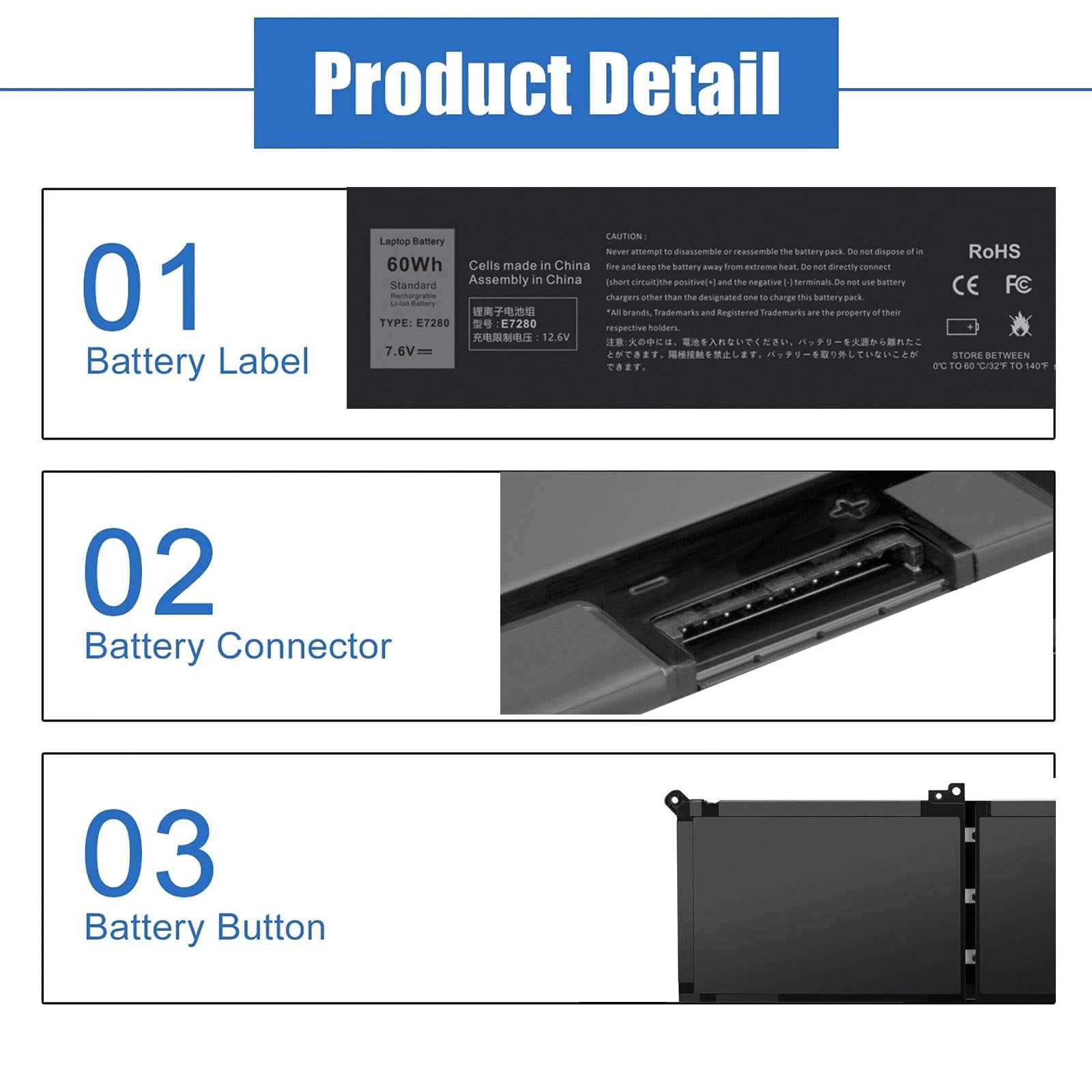 E7280 Battery For Dell Latitude 12 13 14 E7480 7380 7390 7480 7490 DM3WC F3YGT