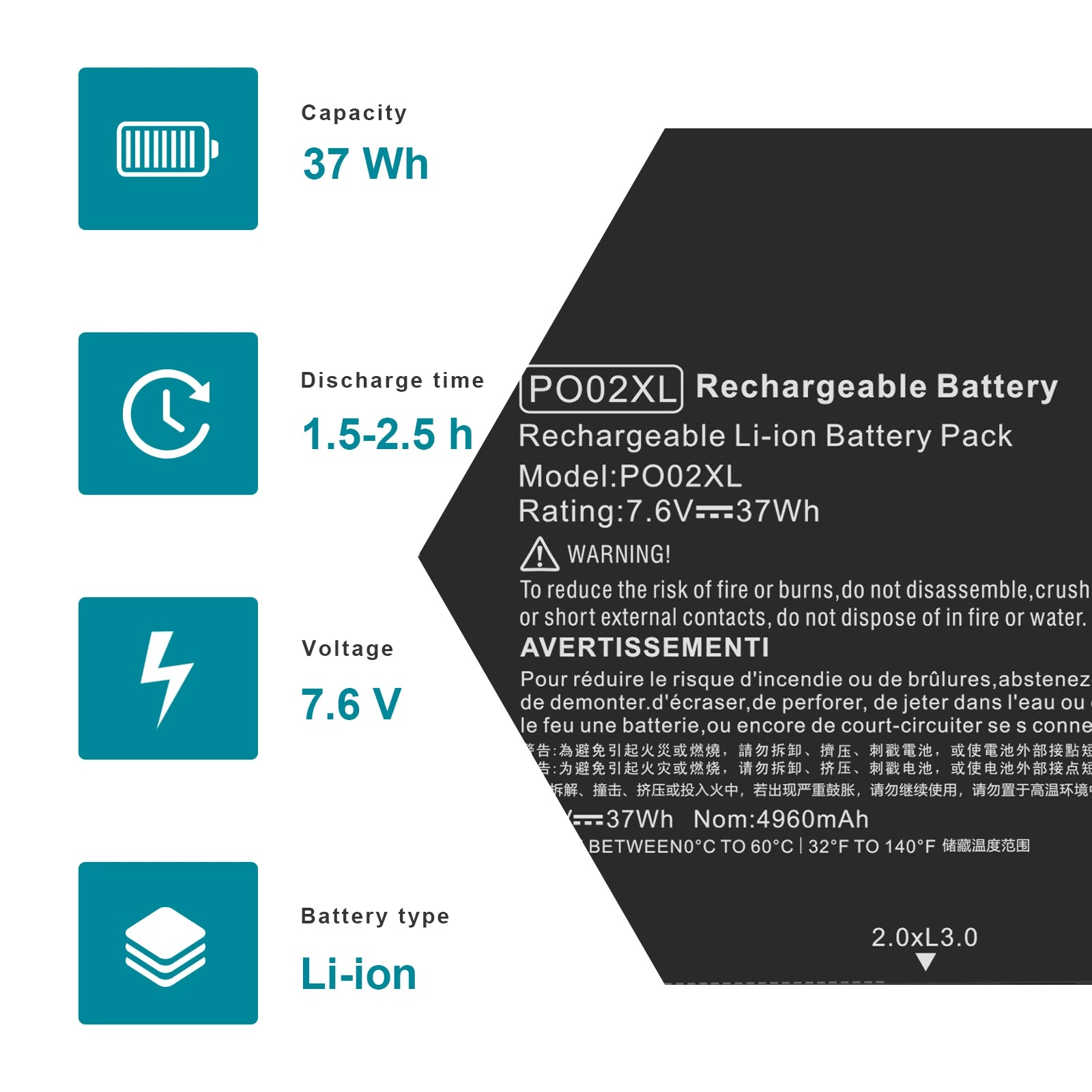 PO02XL Battery for HP Stream 11-R 11-R010NR 11-R015WN 11-Y 11-Y010WM 824560-005
