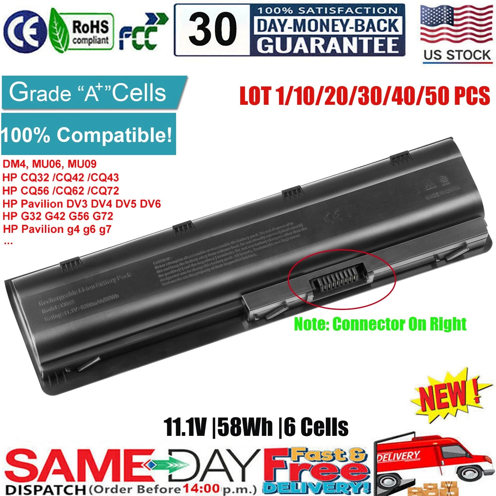 ?LOT MU06 MU09 Battery for HP Pavilion 593553-001 G4 G6 G7 G62 CQ42 CQ56 DM4 US