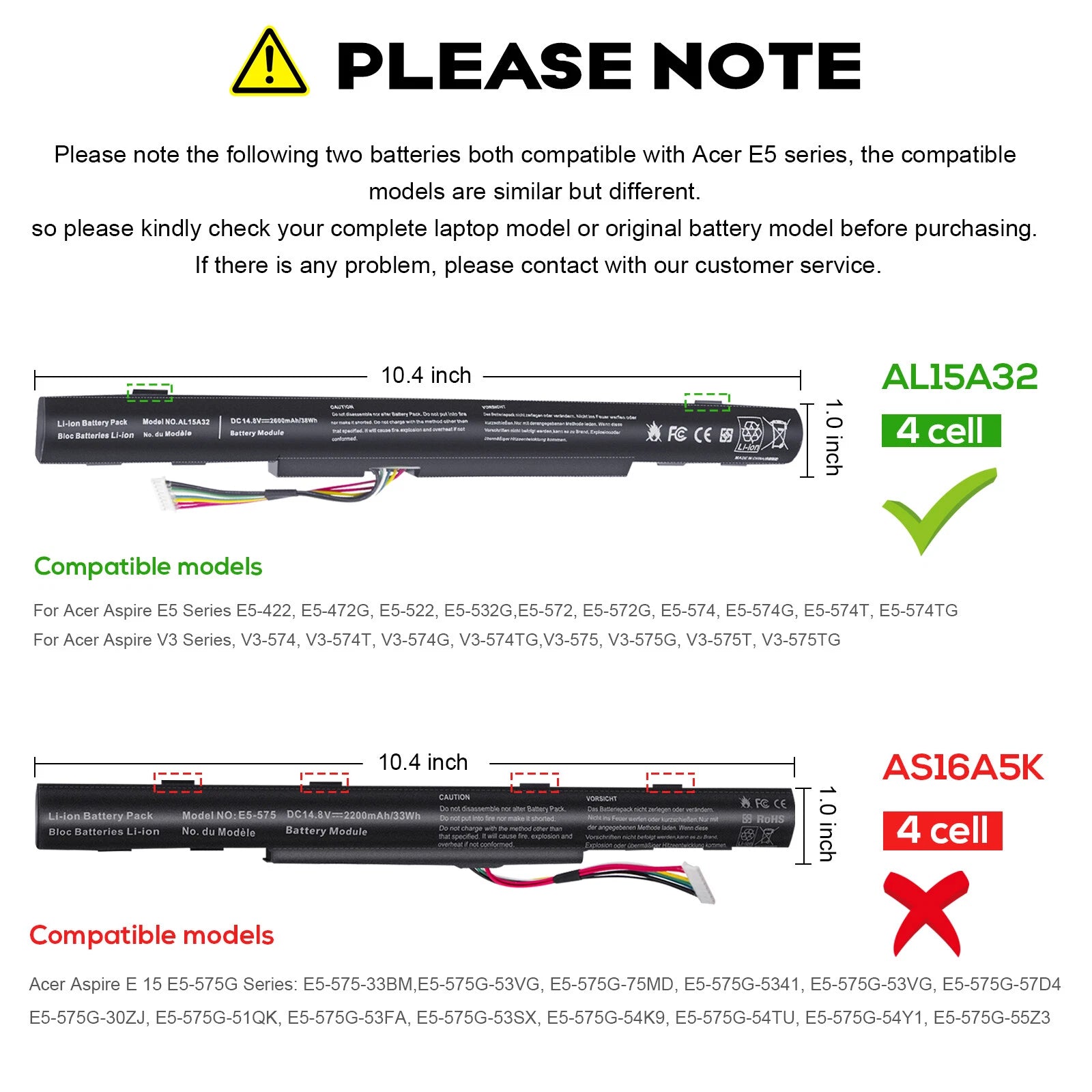 AL15A32 14.8V Battery for Acer E5-422 E5-472 E5-473 E5-522 E5-532 E5-573 E5-722