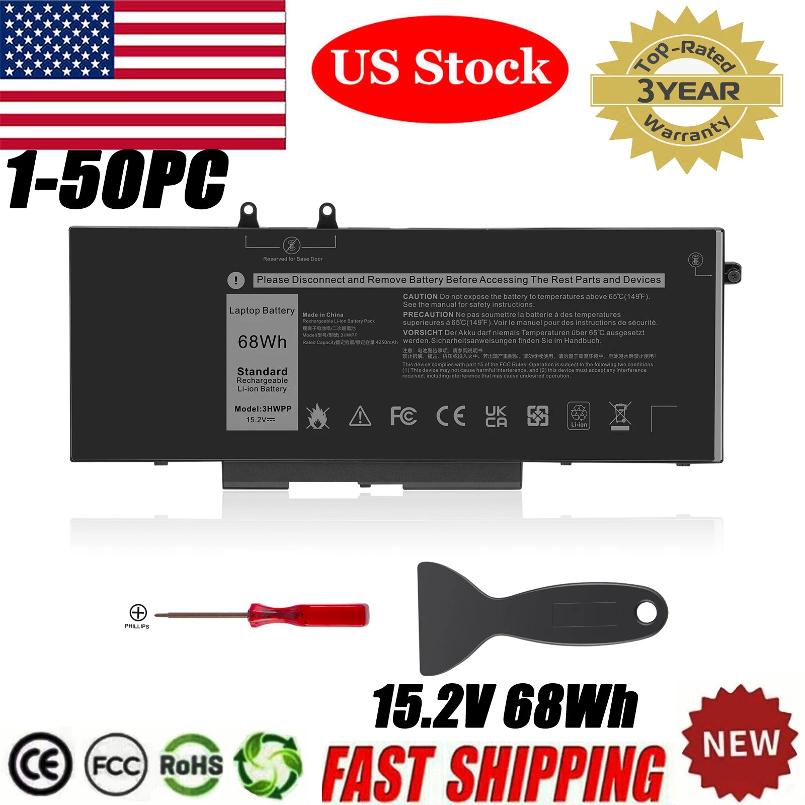 Lot 3HWPP Battery for Latitude 5401 5410 5411 5501 5510 5511 Precision 3541 3551