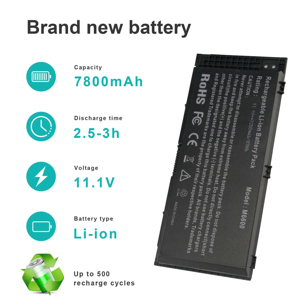 Battery for Dell Precision M4600 M4700 M4800 M6600 M6700 M50 FV993 FAST 7200mAh