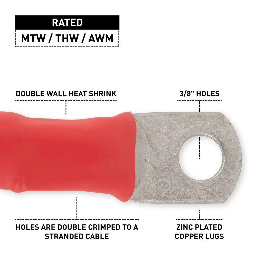 2/0 Red Battery Interconnect Cable 24" with 3/8" Lugs PROUDLY MADE IN USA