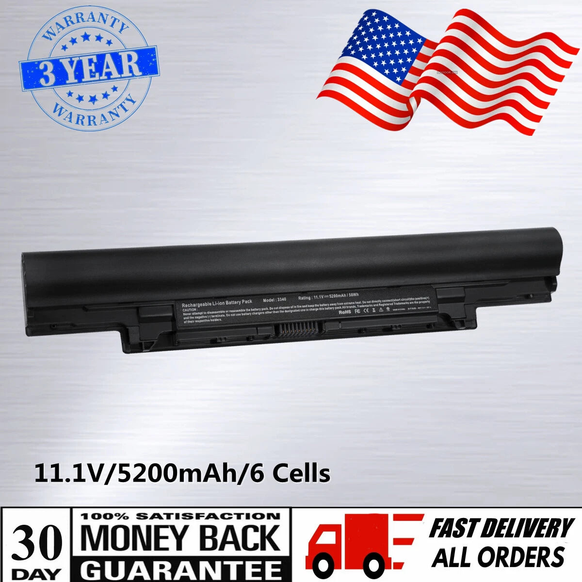 Battery for Dell Latitude 13" 3340 E3340 3350 YFDF9 5MTD8 JR6XC 451-BBJB 5200mAh