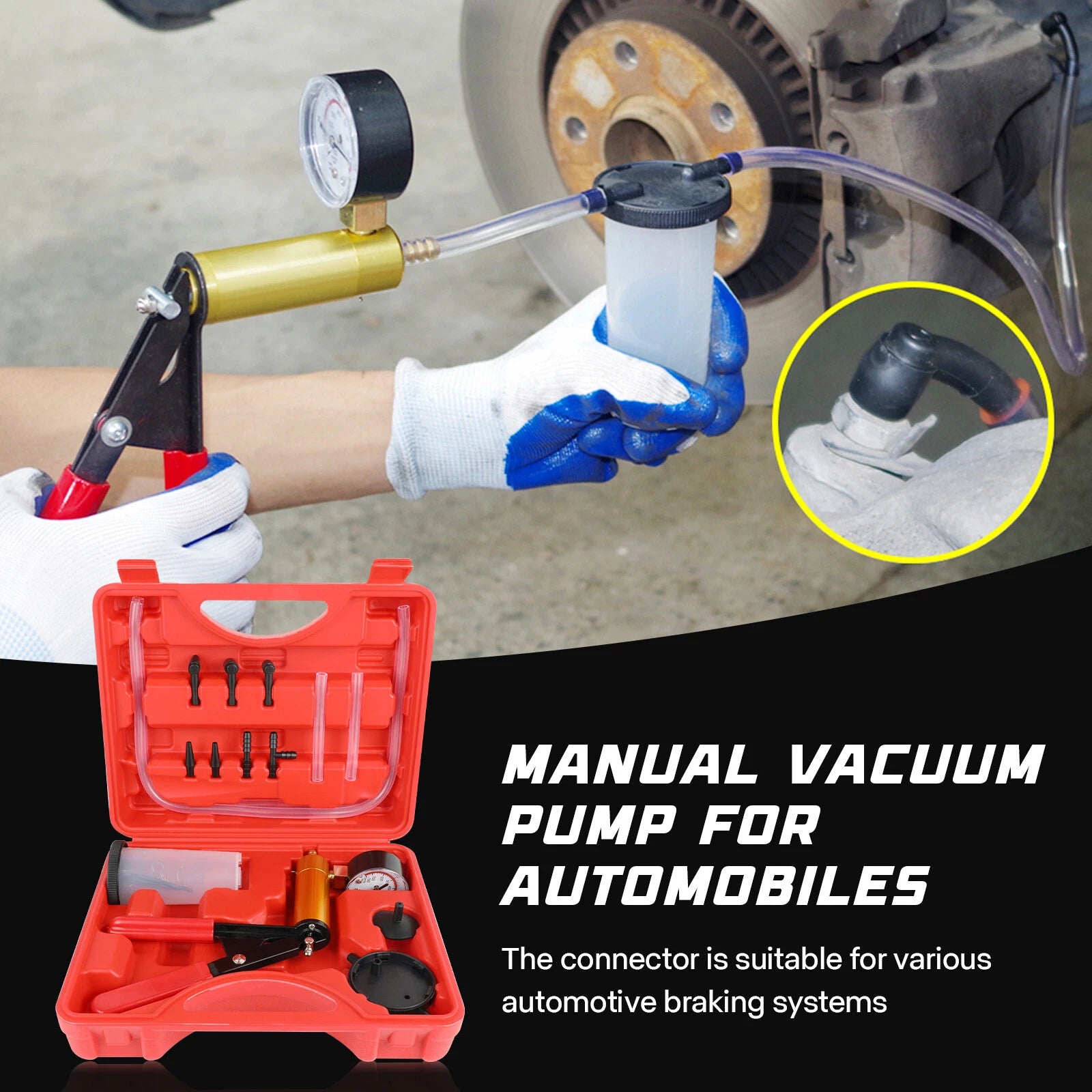 Hand Held Vacuum Pressure Pump Tester Set Brake Fluid Bleeder Bleeding Kit + Box