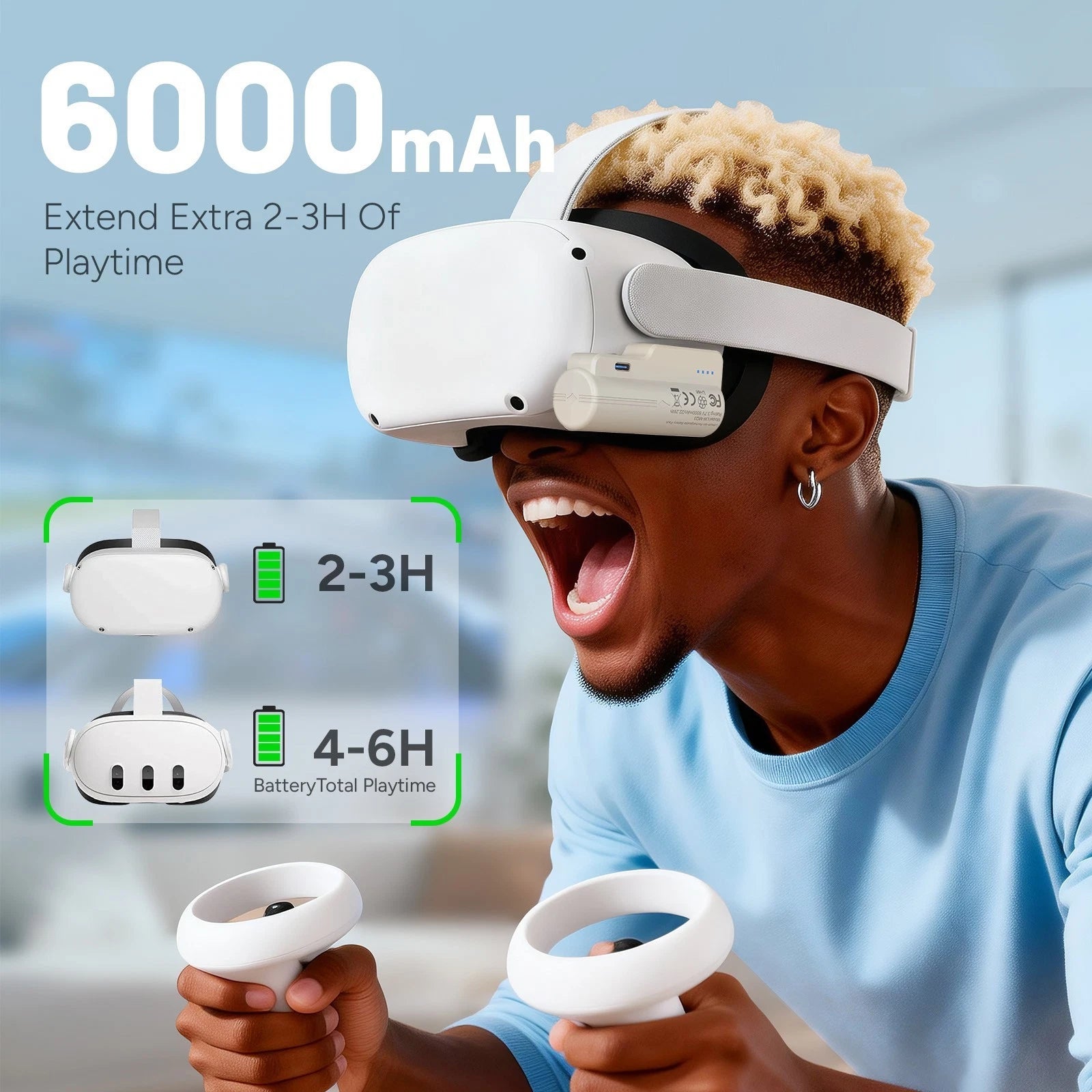 2x Battery Pack for Meta Quest 3/3S and Oculus Quest 2, 6000Mah Extended Battery
