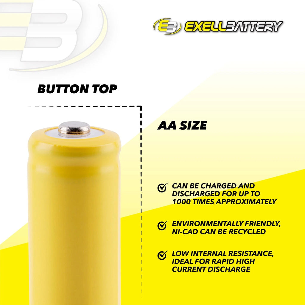 50x Exell AA 1.2V 1000mAh NiCD Button Top Rechargeable Batteries For Lawn Lamps