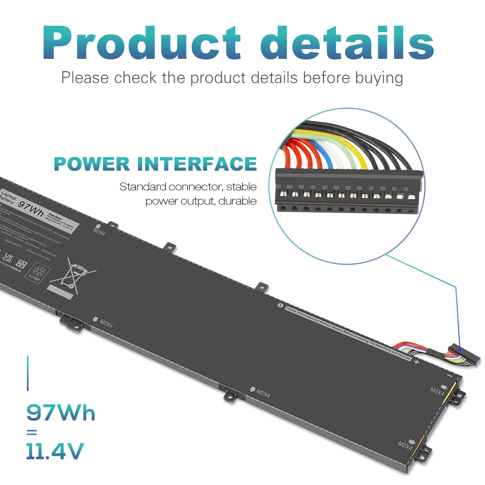 6GTPY Battery for Dell XPS 15 9570 9560 9550 Precision 5530 5520 5510 11.4V 97Wh