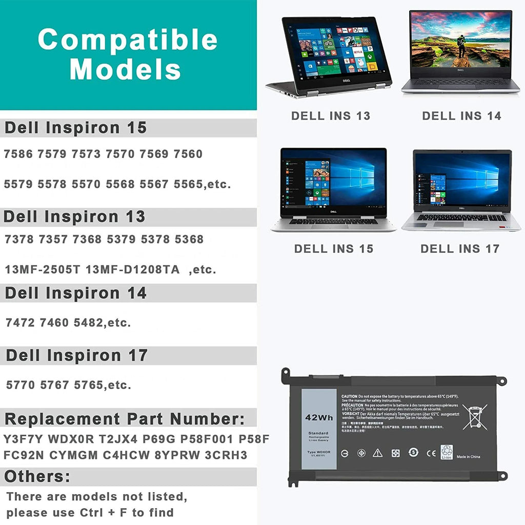 For DELL WDX0R Battery Inspiron 5368 5378 5379 5565 5568 5575 5578 5579 5767