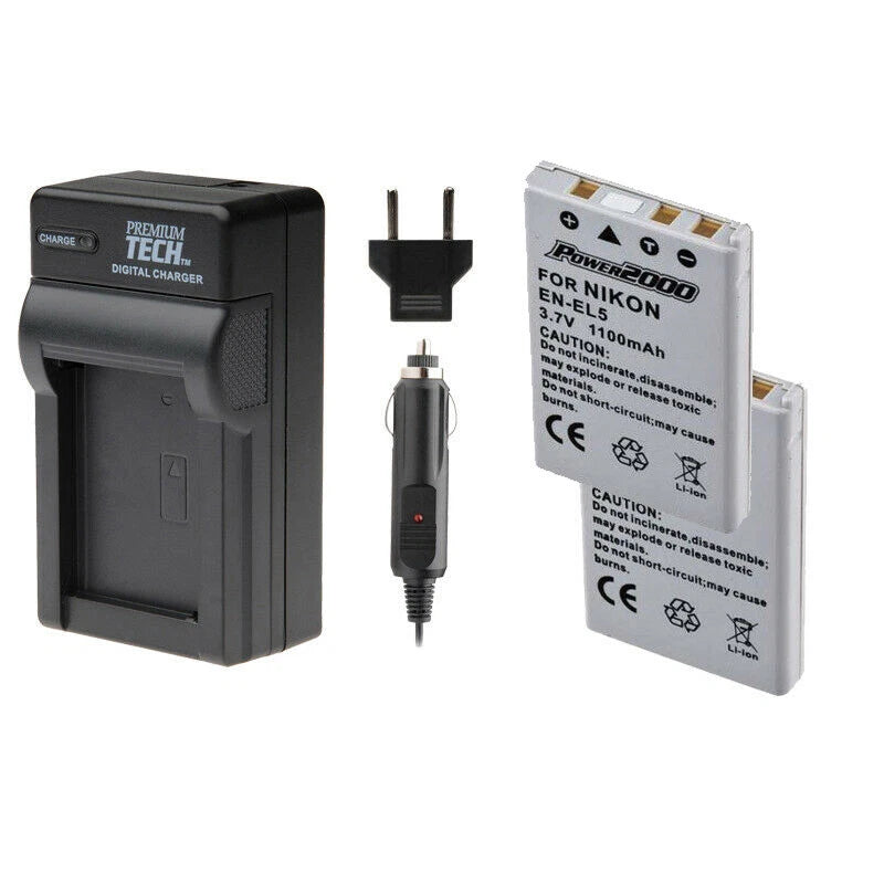 2 EN-EL5 Batteries with Charger for Nikon Coolpix P300 P80 P90 P6000 P100 S10