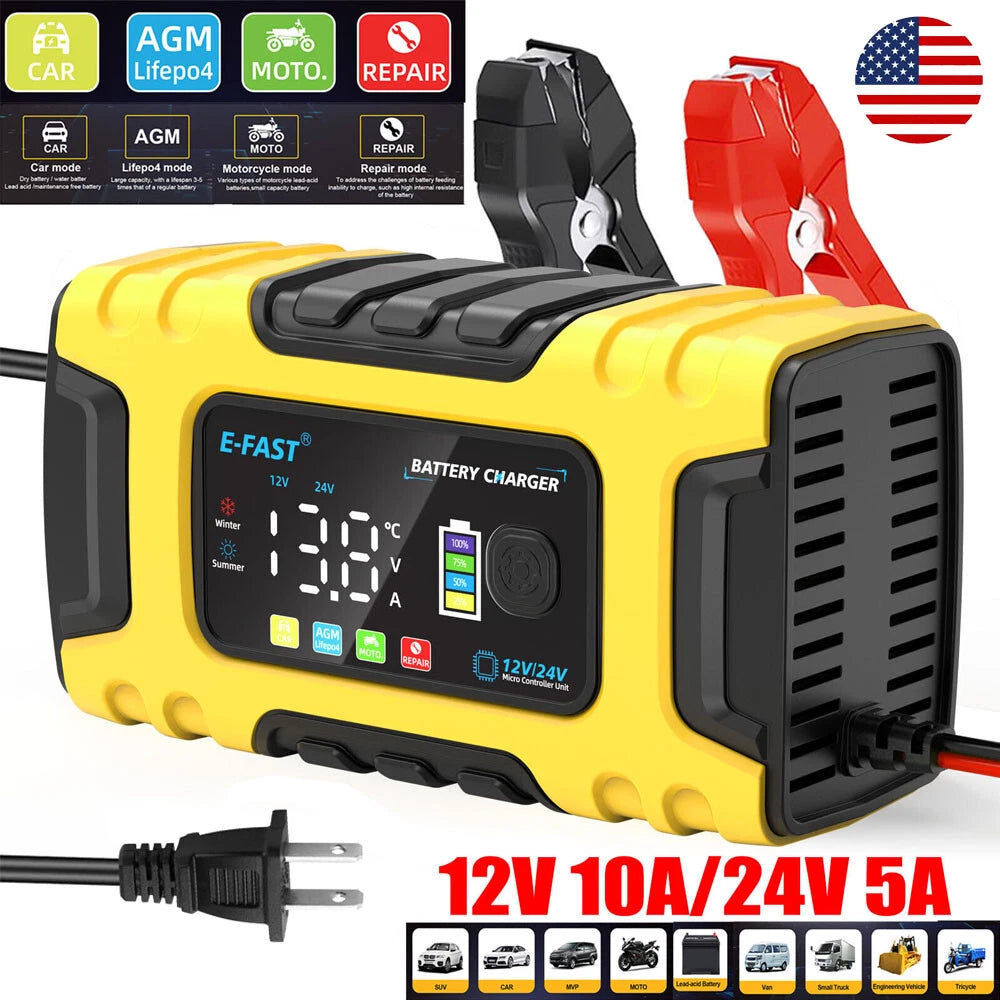 10A 12V 24V Car Battery Charger Fully-Automatic Smart Maintainer Trickle Charger