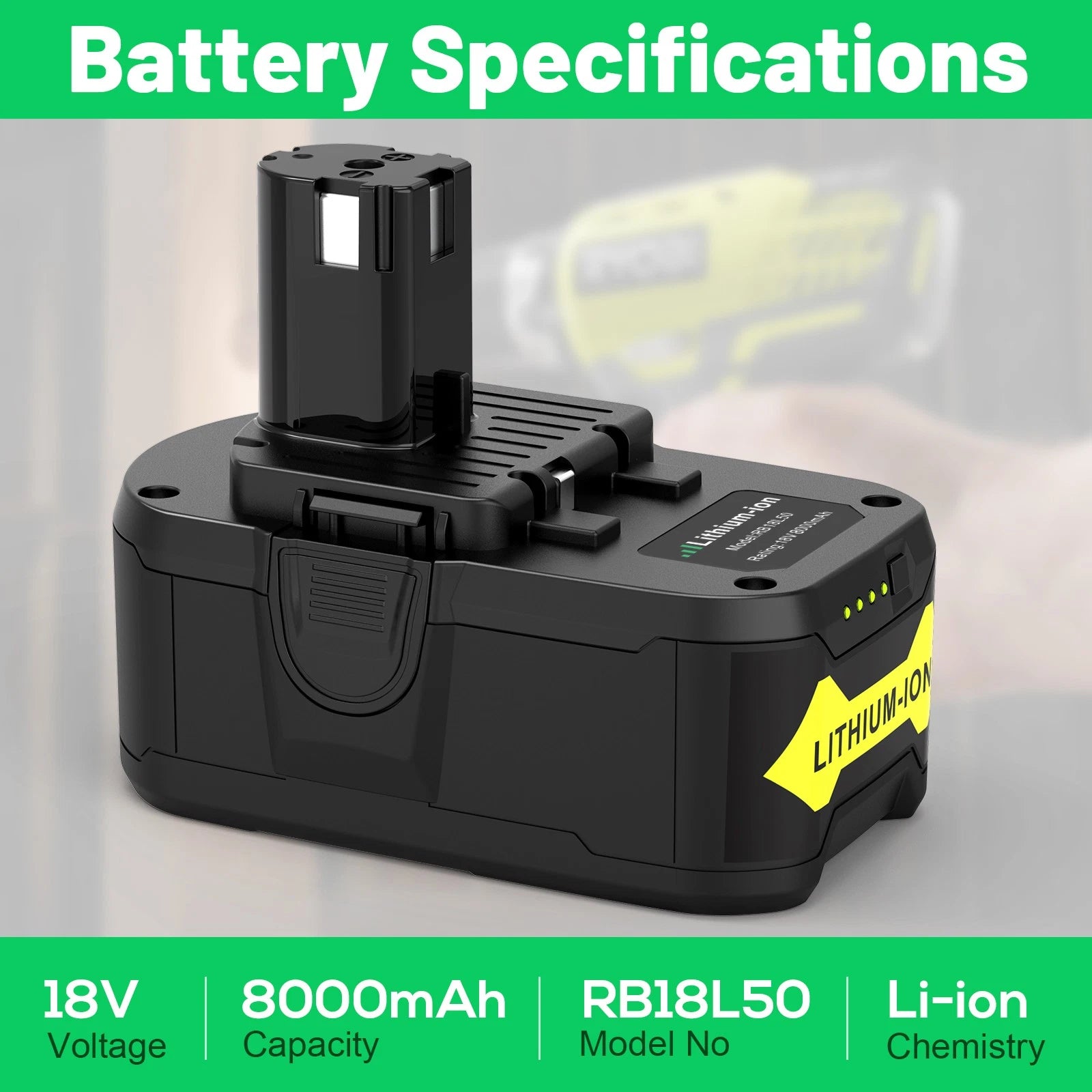 8.0Ah 18Volt Battery For RYOBI P108 18V For One+ Plus High Capacity P107 RB18L50
