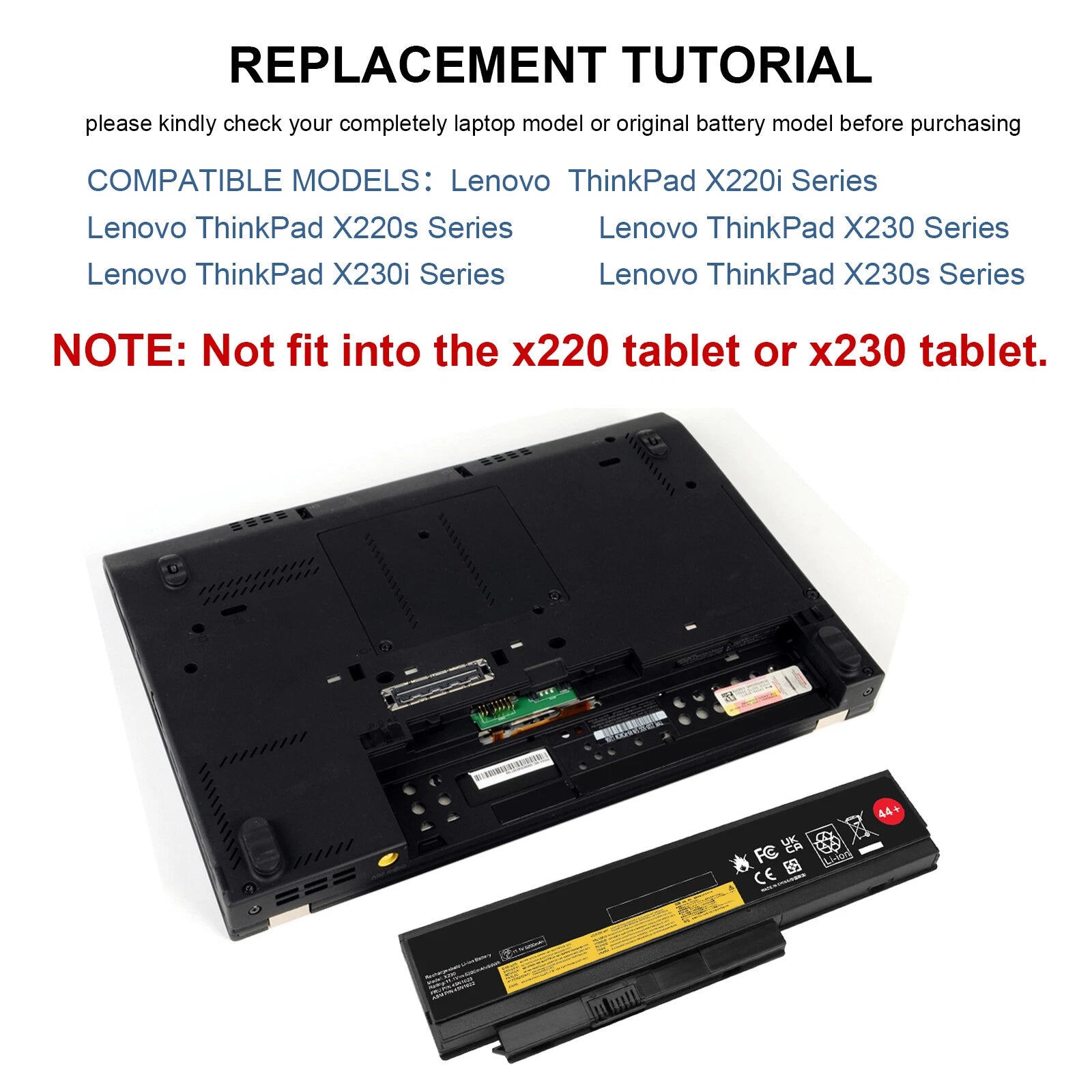 44+ Battery for Lenovo ThinkPad X220 X220i X220s X230 X230i 45N1019 PC 5200mAh