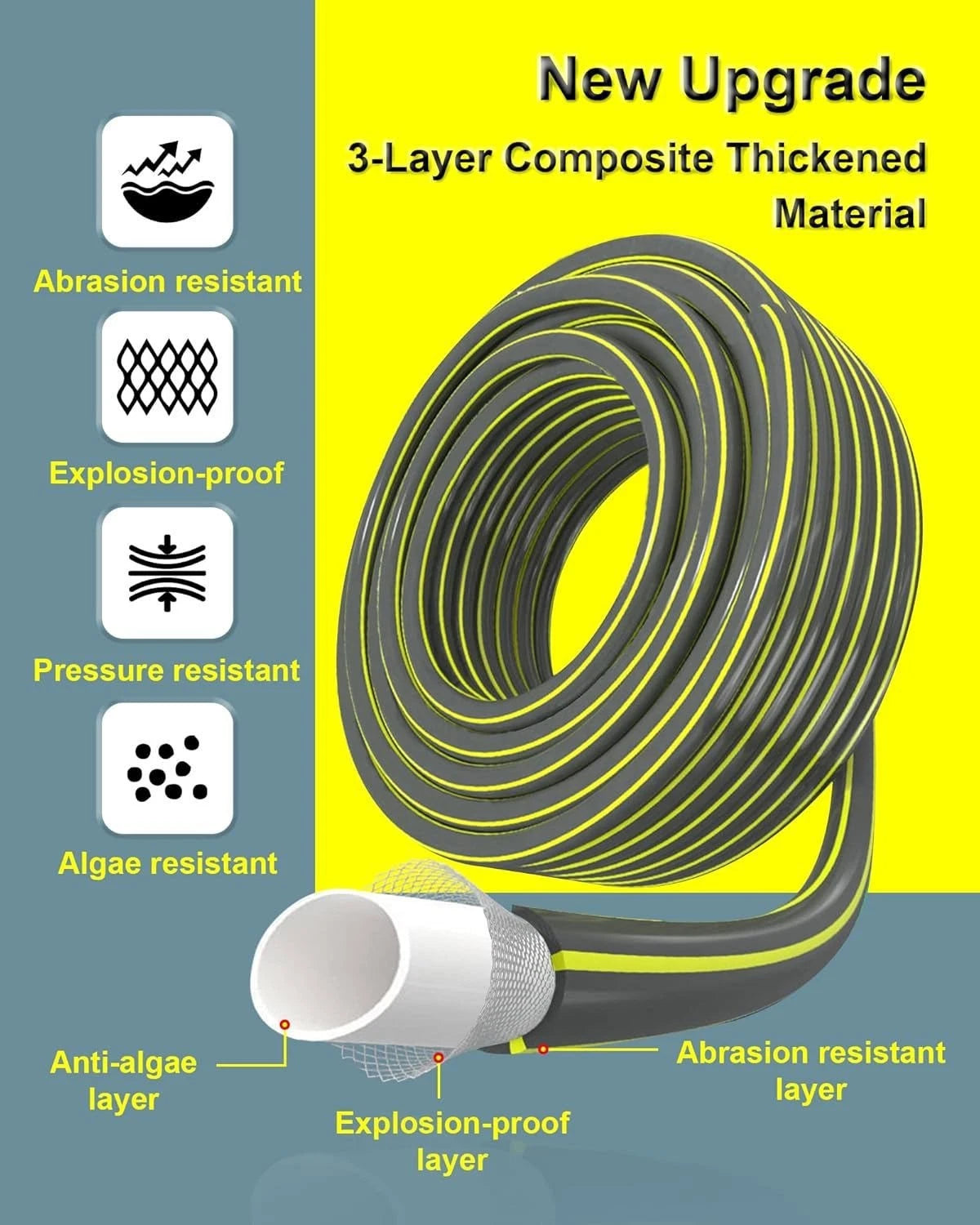 Garden Hose Water Pipe Outdoor Heavy Duty 1/2" Reinforced Anti-Kink +Adapters