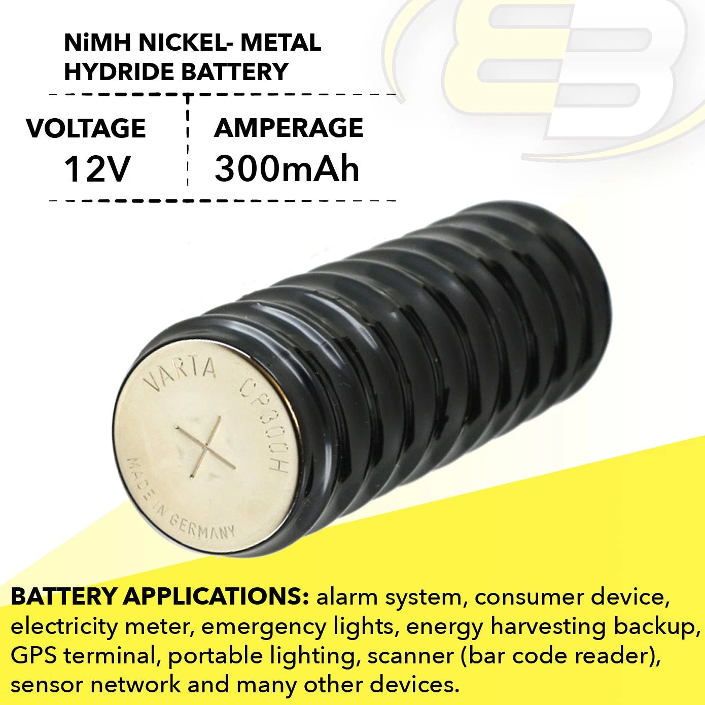 10/CP300H 12V 300mAh NiMH Battery For RTC, MBU, Batery Timer, Senors, Metering