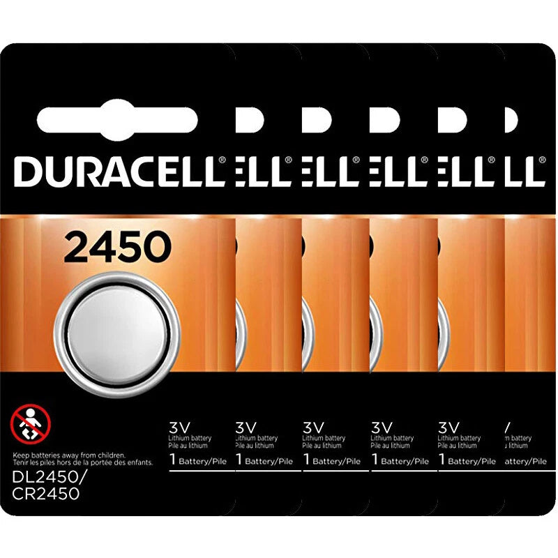6 Pcs Duracell 2450 DL2450 CR2450 3V Coin Cell Lithium Button Battery