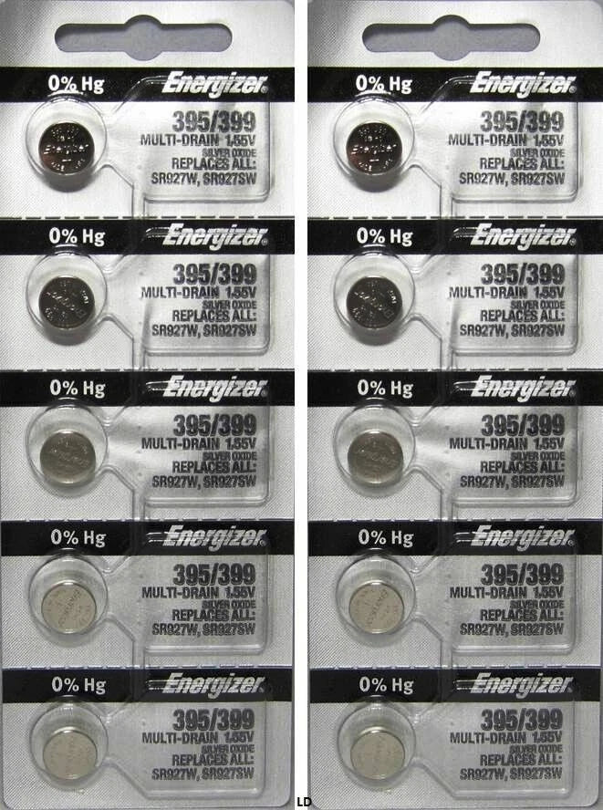 ENERGIZER 395/399 SILVER OXIDE WATCH BATTERIES SR927SW - 10 Pieces