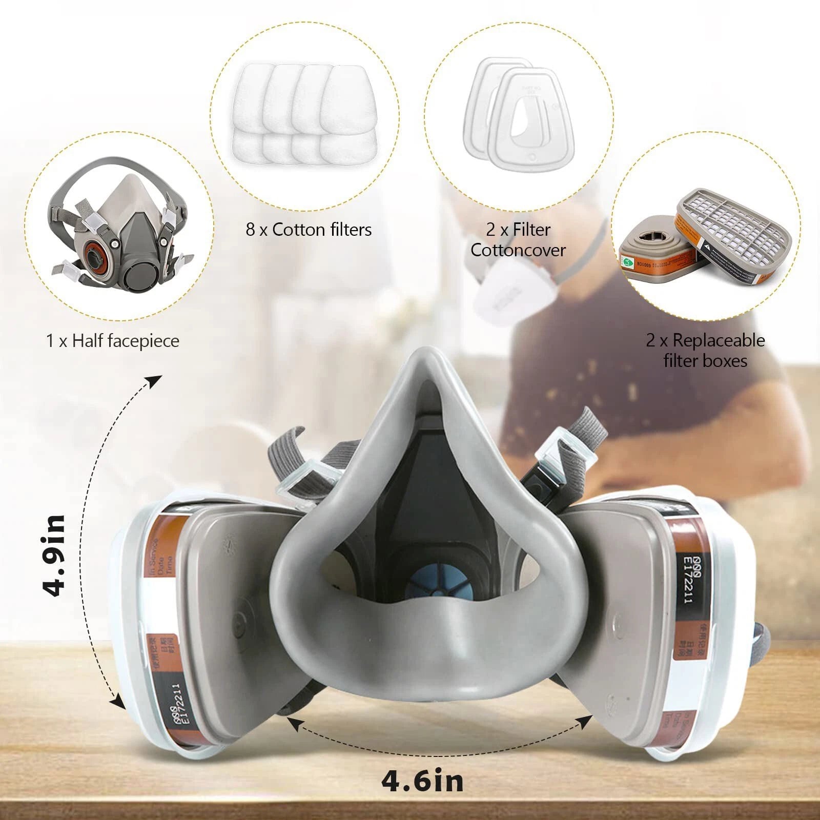 17 in1 Half Face Gas Mask Facepiece Spray Painting Respirator Safety Suit F 6200