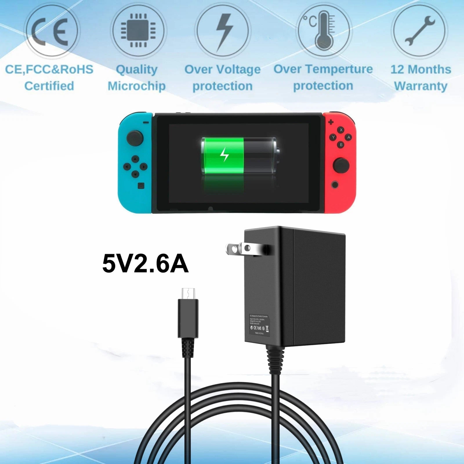 USB C AC Adapter For Nintendo Switch Power Supply Home Wall Travel Charger Cable